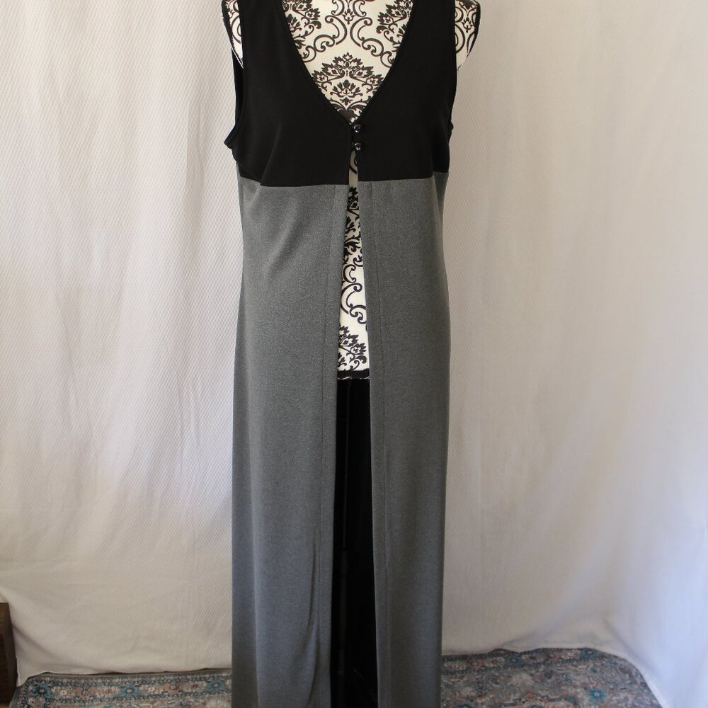 Boutique Europ Duster Cover Gray Block Empire Waist Maxi V Neck 14 NWOT's